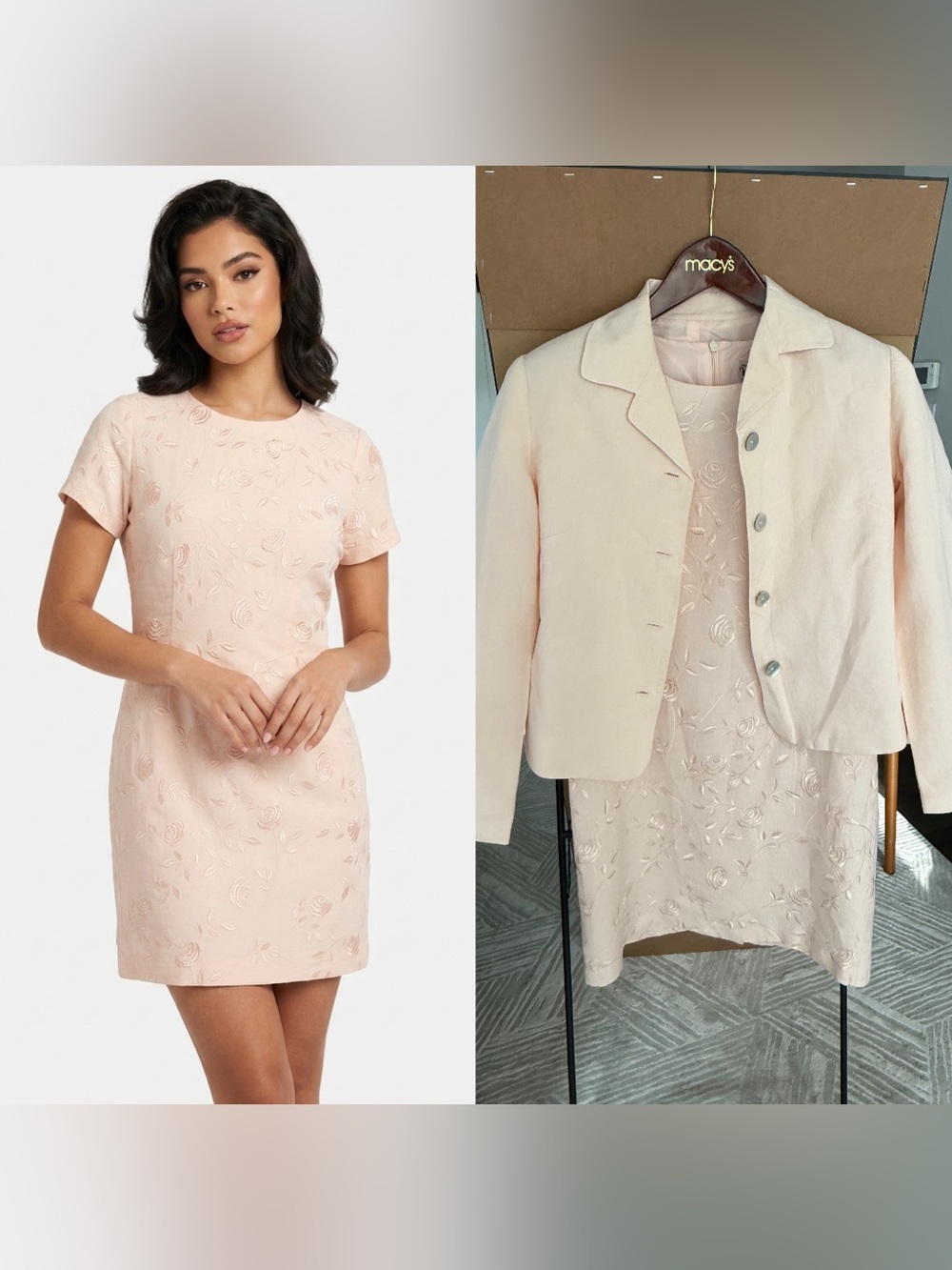 Vintage Pale Pink Embroidered Dress & Jacket Set, size 4P/6P